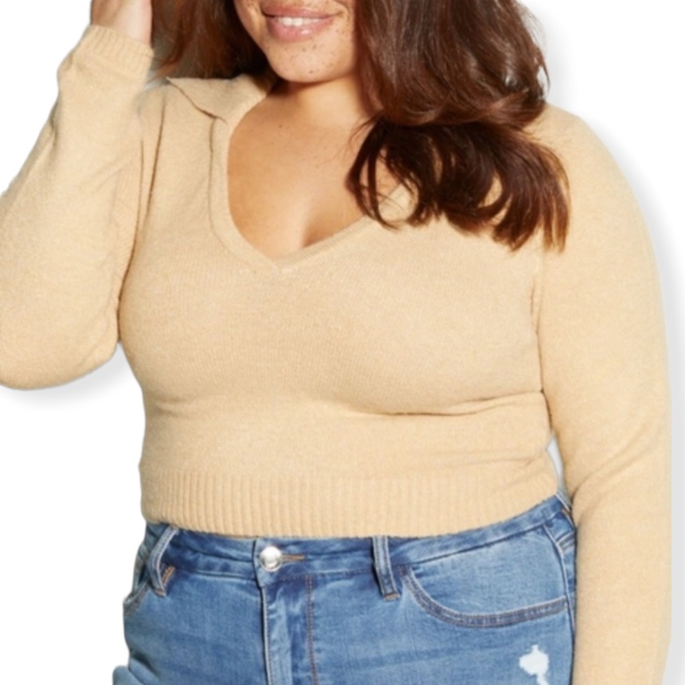 NEW Jolie&Joy Soft Tan Cropped Collar Sweater (sustainably made) 2X & 3X